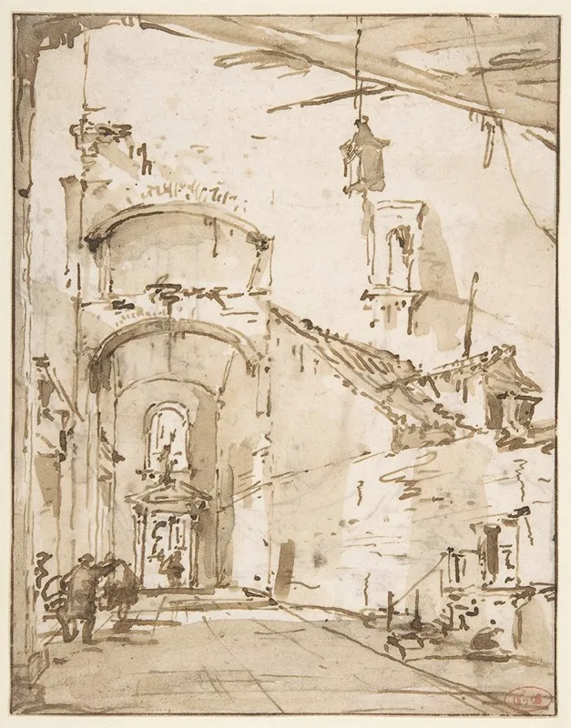 Architectural Capriccio A Vaulted Passageway by Francesco Guardi - Canvas Print