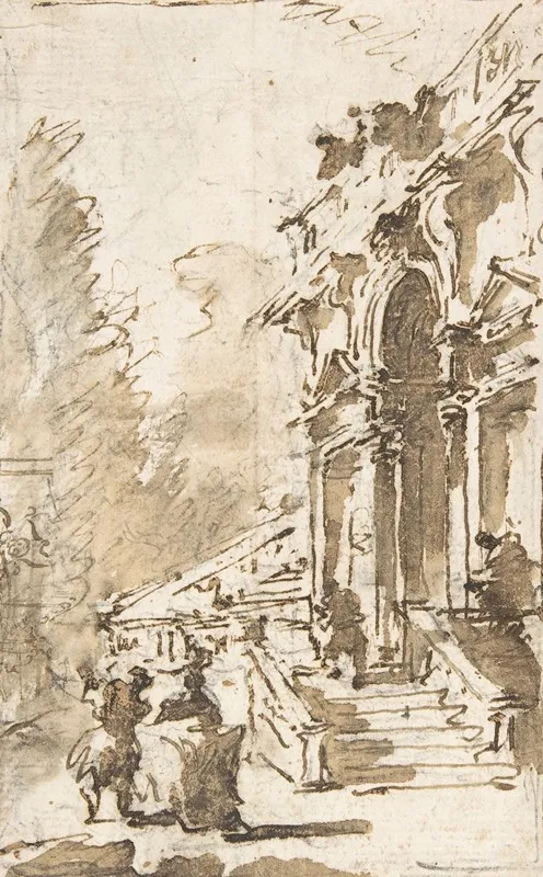 Architectural Capriccio Garden Entrance To A Palace by Francesco Guardi - Canvas Print