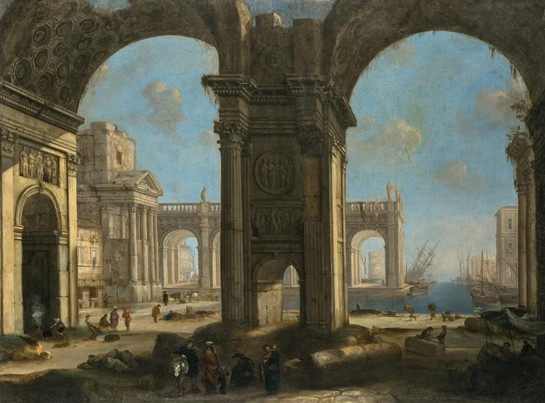 Architectural Capriccio With A Harbour by Alessandro Salucci - Canvas Print