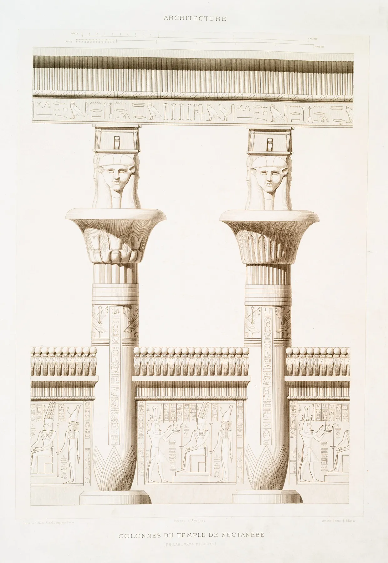 Architecture Colonnes Du Temple De Nectanebe Philae Xxxe Dinastie by Émile Prisse d'Avennes - Canvas Print