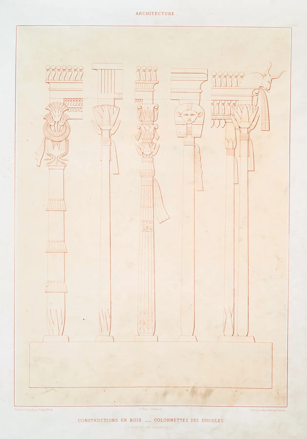 Architecture Constructions En Bois Colonnettes Des Edicules Xviiie Et Xixe Dynasties by Émile Prisse d'Avennes - Canvas Print