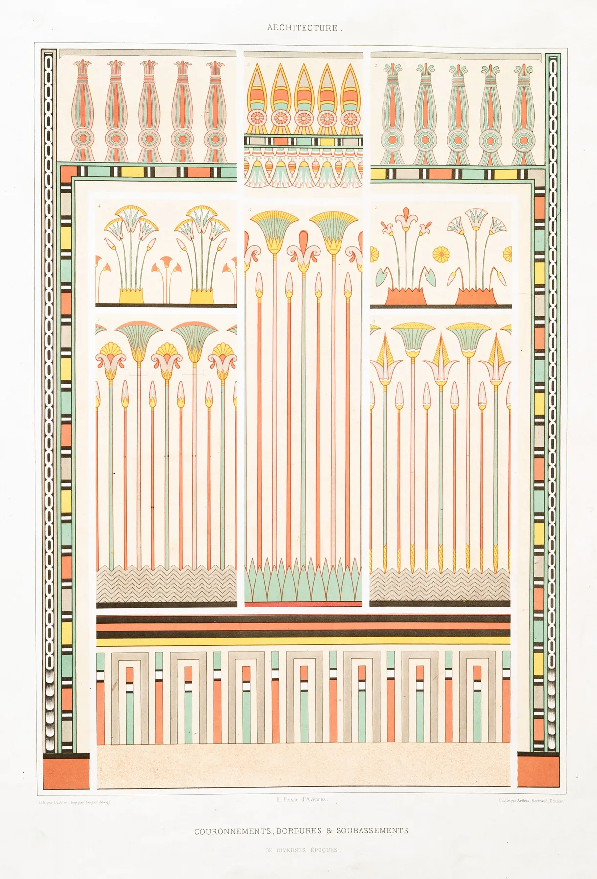 Architecture Couronnements Bordures Soubassements De Diverses Epoques by Émile Prisse d'Avennes - Canvas Print