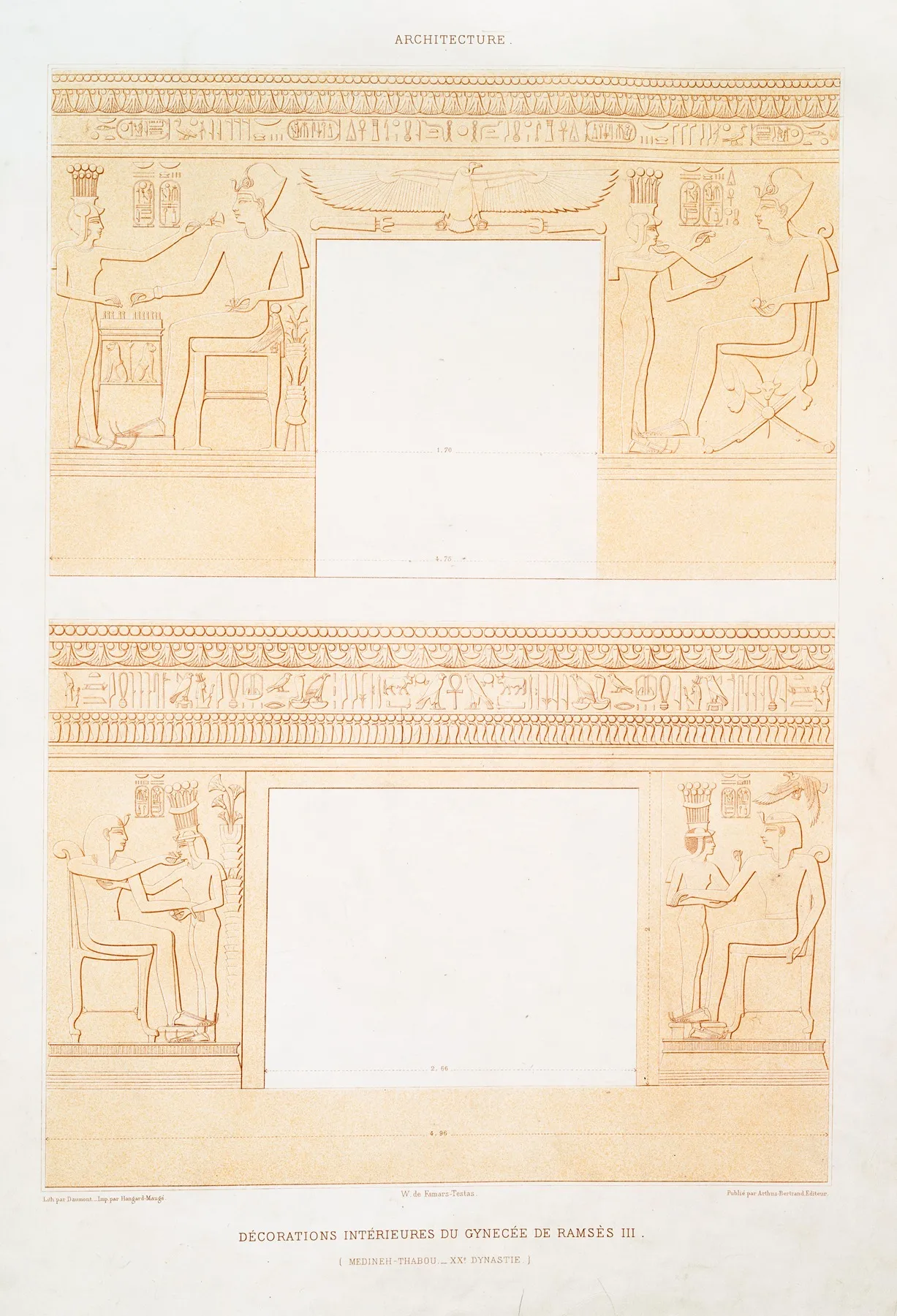 Architecture Decorations Interieures Du Gynecee De Ramses Iii Medineh Thabou Xxe Dynastie by Émile Prisse d'Avennes - Canvas Print