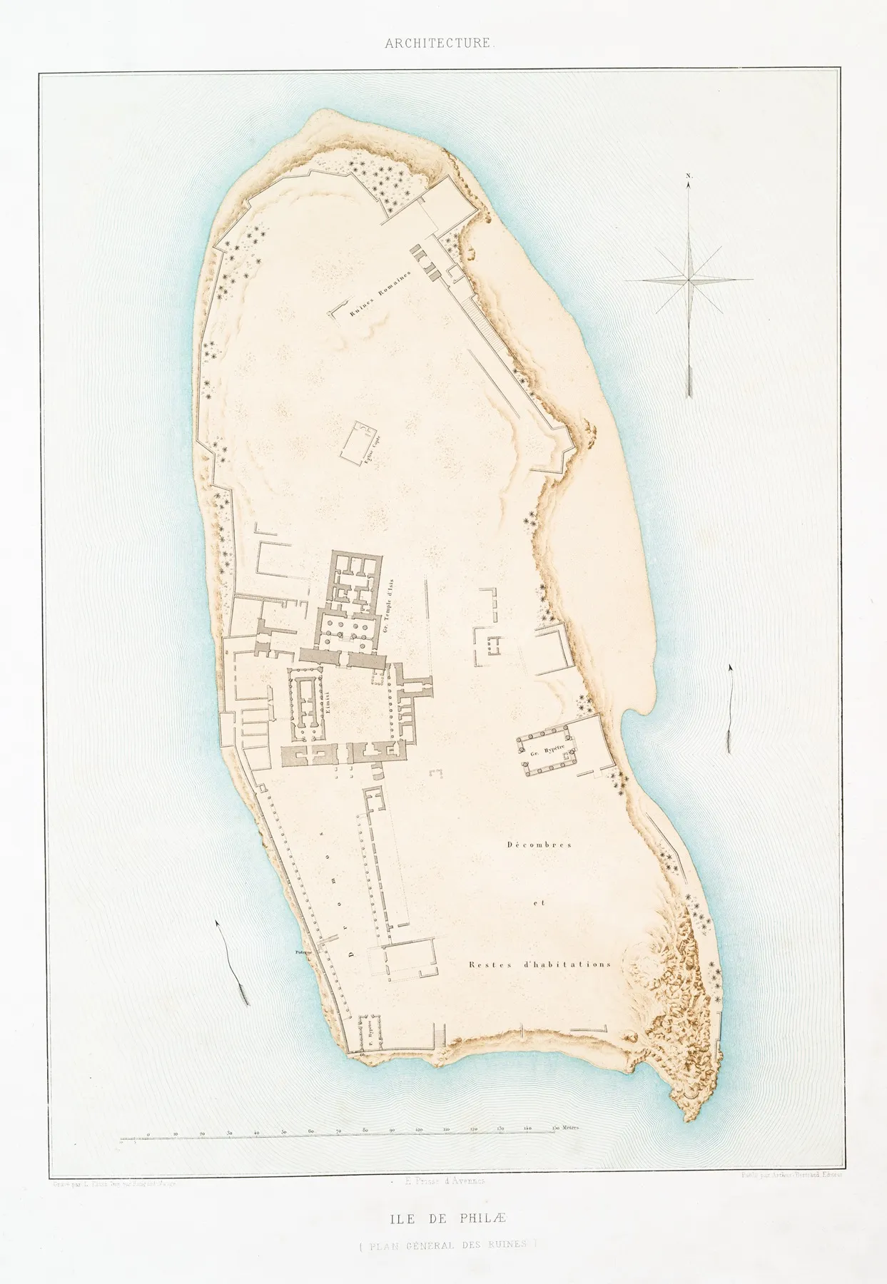 Architecture Ile De Philae Plan General Des Ruines by Émile Prisse d'Avennes - Canvas Print
