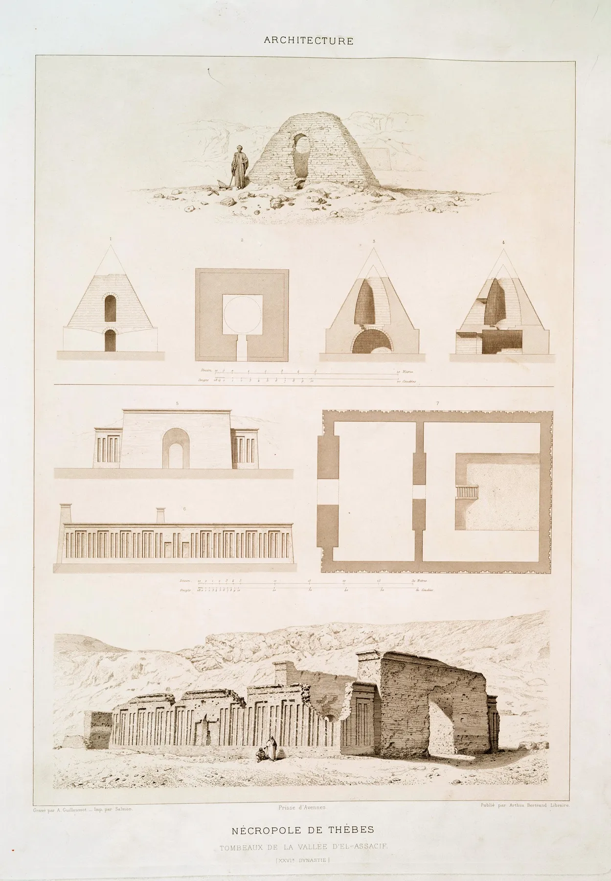 Architecture Necropole De Thebes Tombeaux De La Vallee Del Assacif Xxvie Dynastie by Émile Prisse d'Avennes - Canvas Print