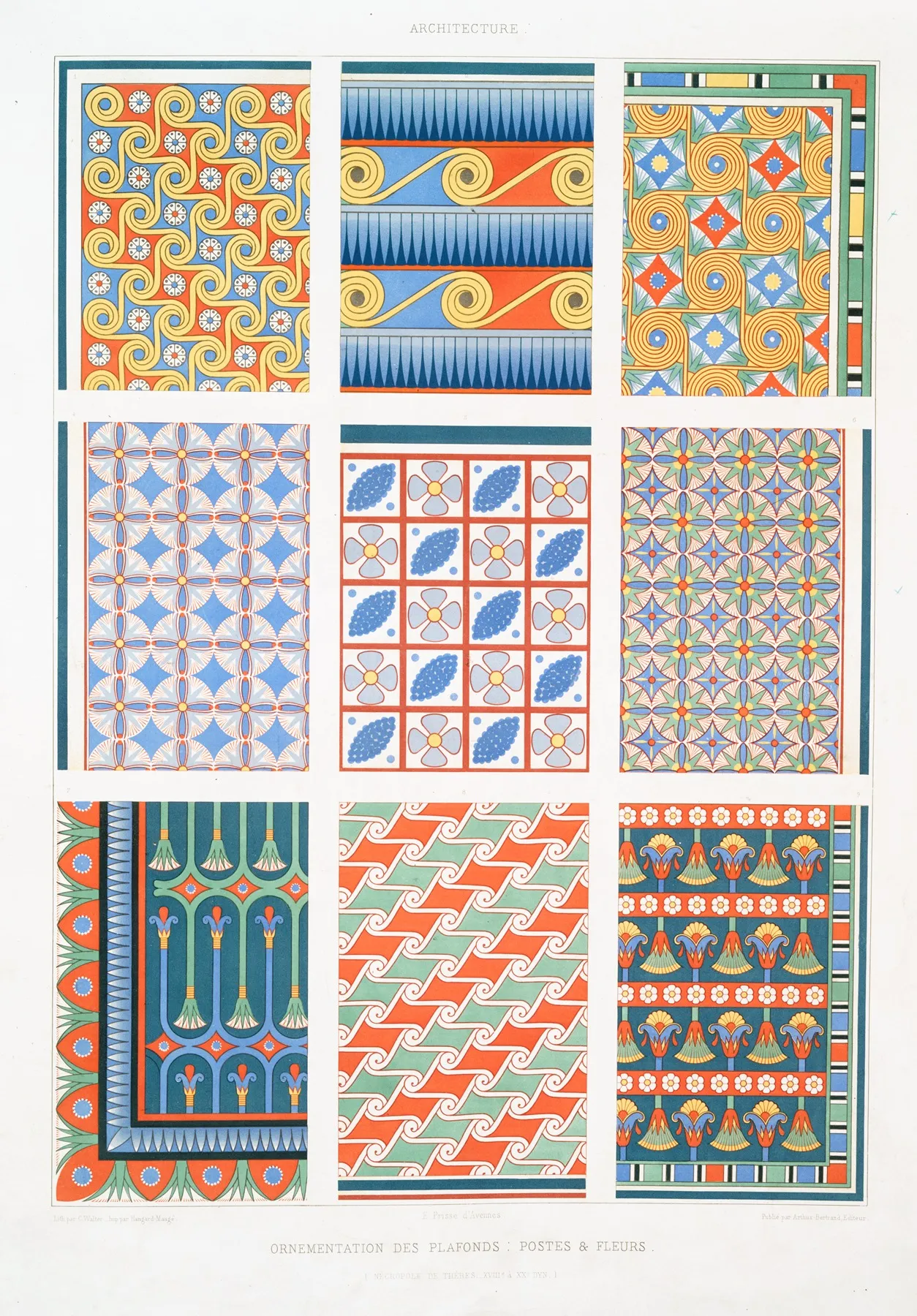 Architecture Ornementation Des Plafonds Postes Et Fleurs Necropole De Thebes Xviiie A Xxe Dyn