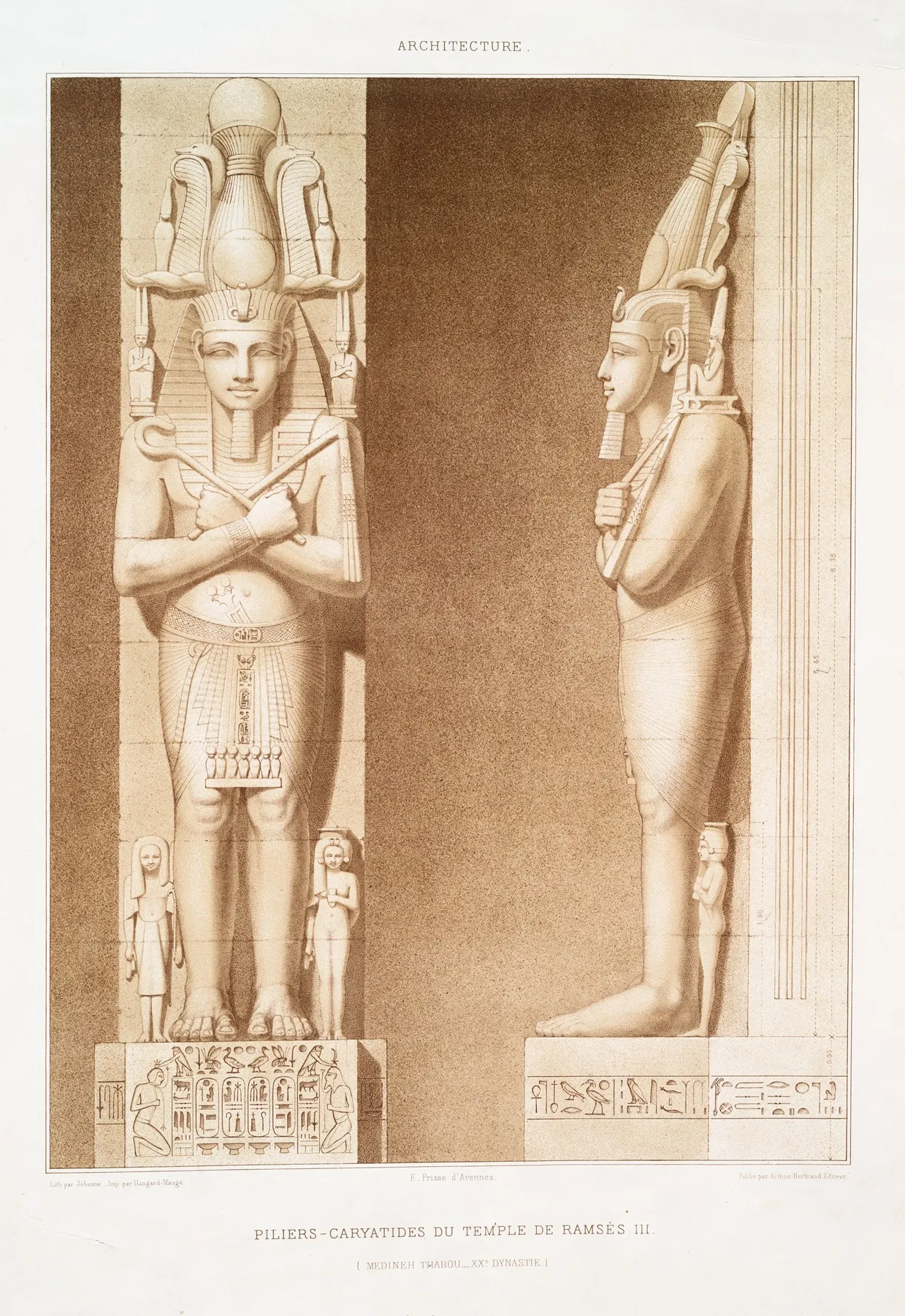 Architecture Piliers Caryatides Du Temple De Ramses Iii Medineh Thabou Xxe Dynastie by Émile Prisse d'Avennes - Canvas Print