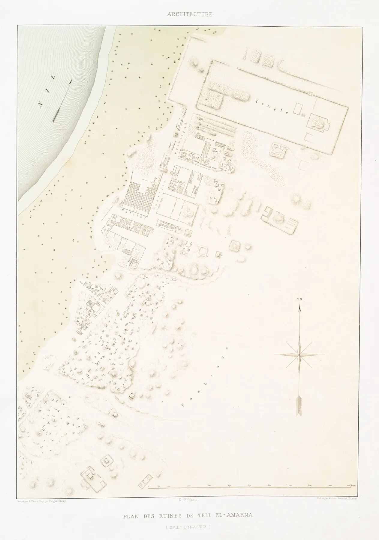 Architecture Plan Des Ruines De Tell El Amarna Xviiie Dynastie by Émile Prisse d'Avennes - Canvas Print