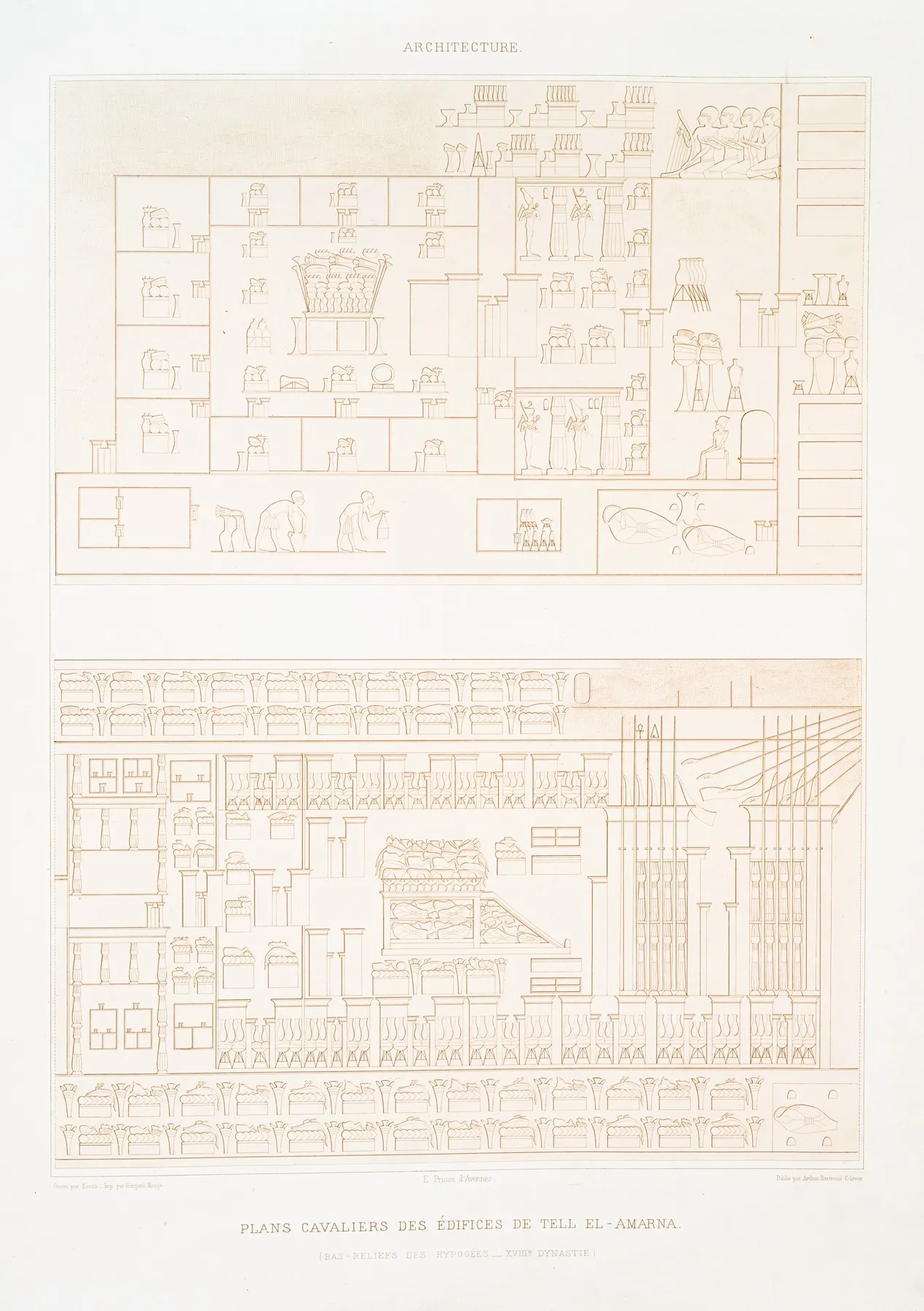 Architecture Plans Cavaliers Des Edifices De Tell El Amarna Bas Reliefs Des Hypogees Xviiie Dynastie