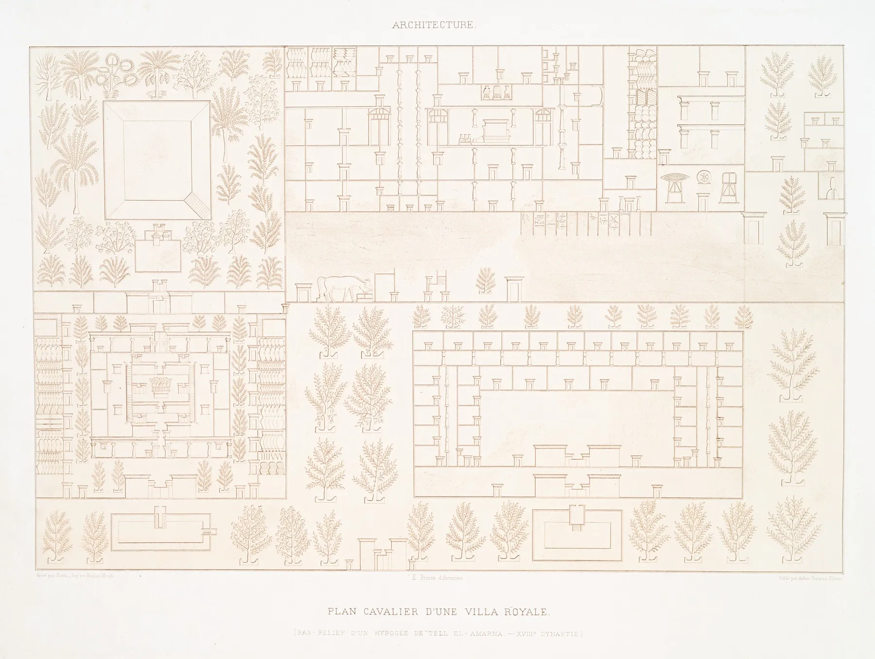Architecture Plans Cavaliers Dune Ville Royale Bas Relief Dun Hypogee De Tell El Amarna Xviiie Dynastie