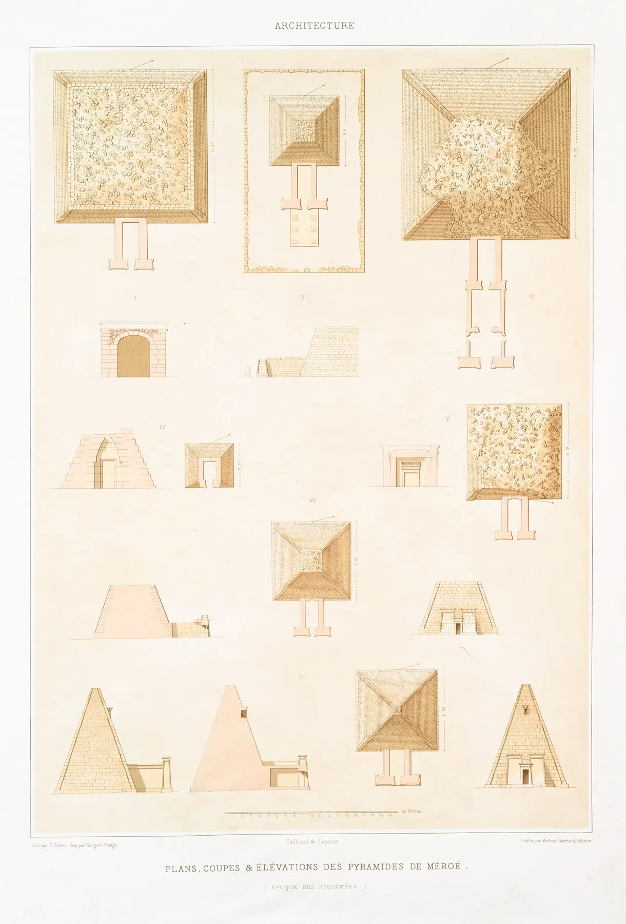 Architecture Plans Coupes Elevations Des Pyramides De Meroe Epoque Des Ptolemees by Émile Prisse d'Avennes - Canvas Print