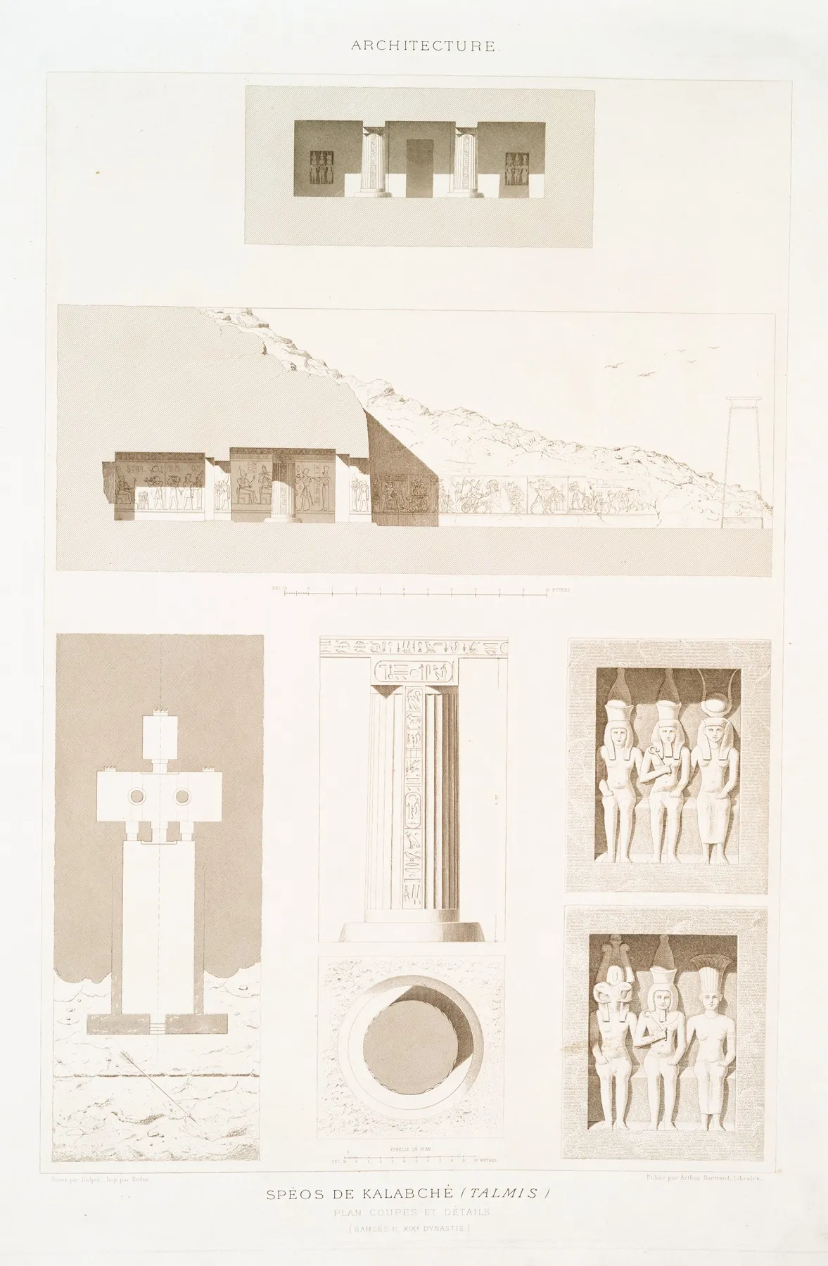 Architecture Speos De Kalabche Talmis Plan Coupes Et Details Ramses Ii Xixe Dynastie by Émile Prisse d'Avennes - Canvas Print