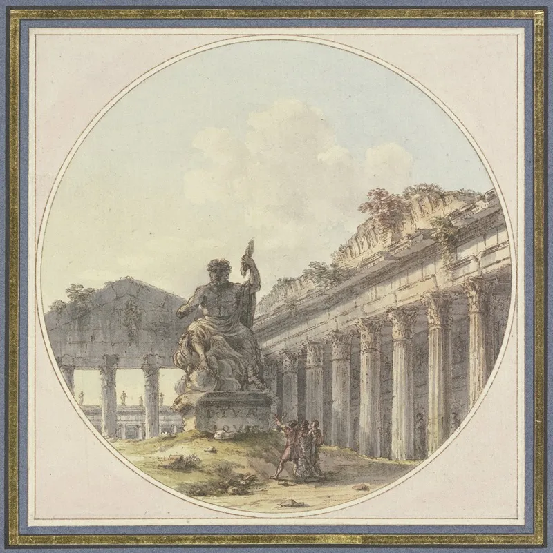 Architektonisches Capriccio Inneres Einer Tempelruine Mit Einer Statue Des Jupiter Tonans Und Figurenstaffage