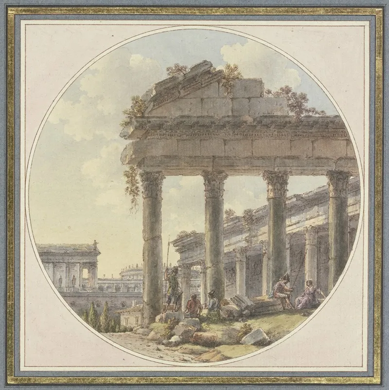 Architektonisches Capriccio Tempelruine Und Figurenstaffage