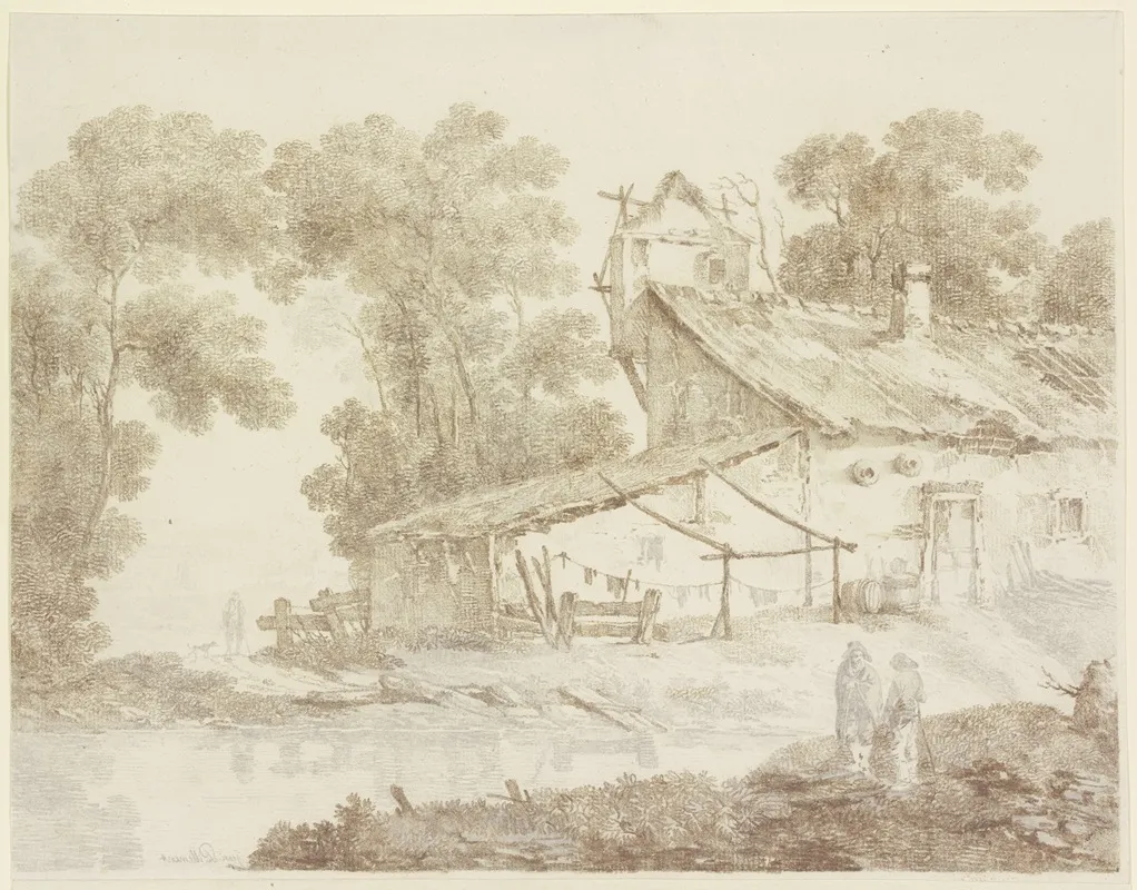 Armliches Bauernhaus An Einem Gewasser Mit Aufgehangter Wasche