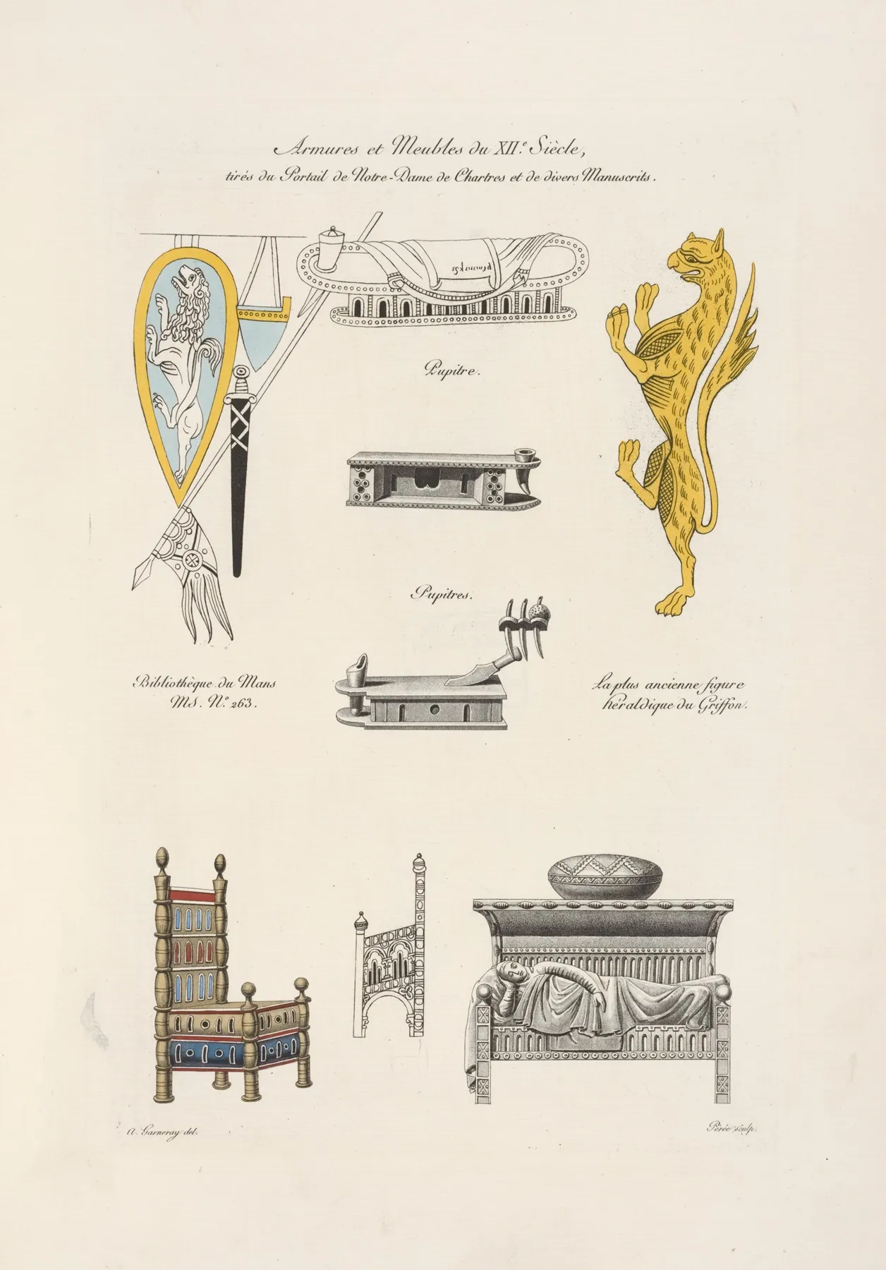 Armures Et Meubles Du Xiie Siecle Tires Du Portail De Notre Dame De Chartres Et De Divers Manuscrits by Nicolas Xavier Willemin - Canvas Print