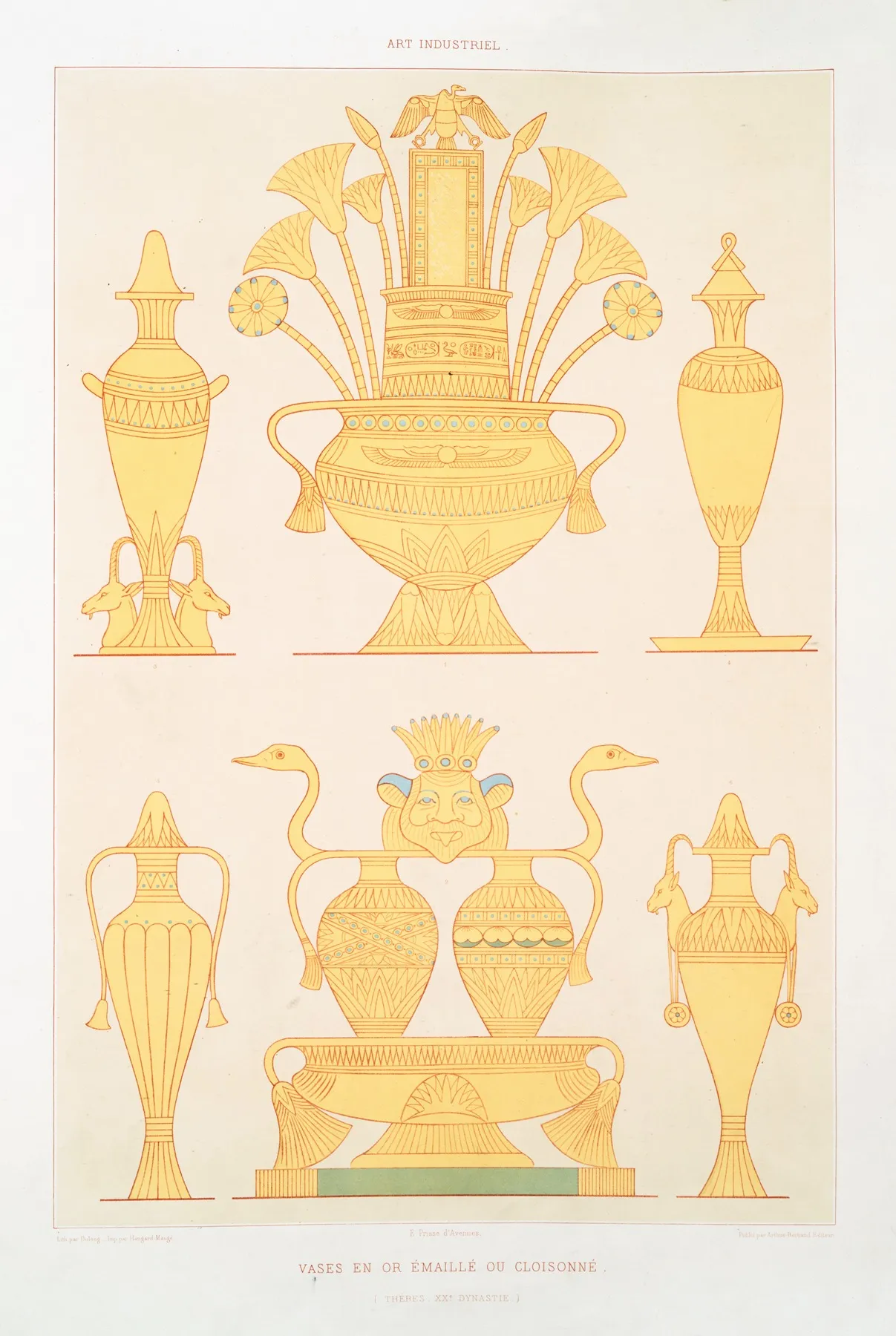 Art Industriel Vases En Or Emaille Ou Cloisonne Thebes Xxe Dynastie by Émile Prisse d'Avennes - Canvas Print