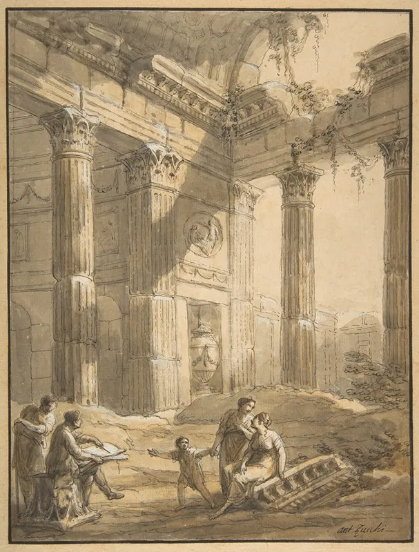 Artist Among Ruins by Antonio Zucchi - Canvas Print