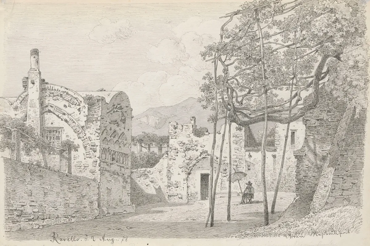 Artist Sketching Among The Ruins In Ravello