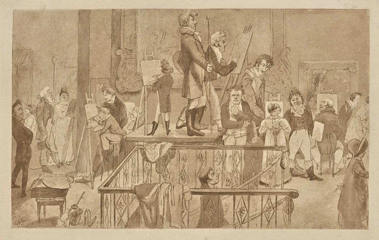 Artists Painting In An Exhibition Of Paintings At The British Institution by Alfred Edward Chalon - Canvas Print