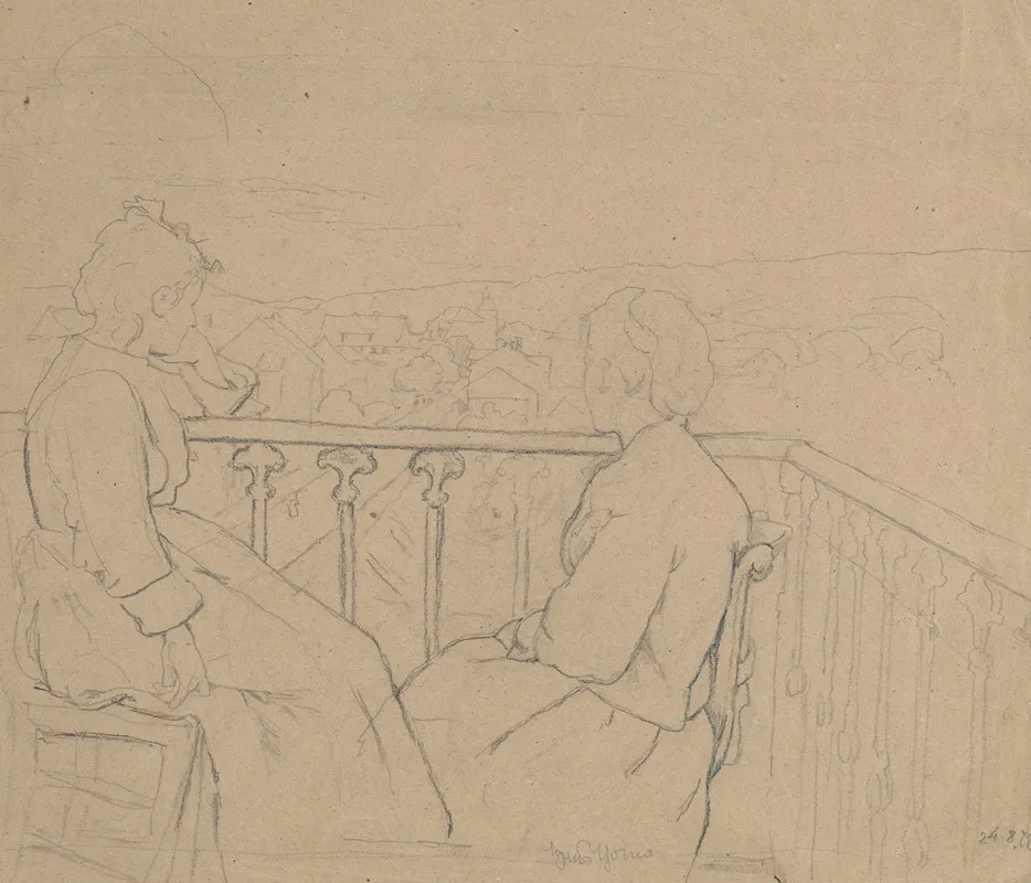 Artists Wife Cella And Sister Agathe Sitting On The Balcony