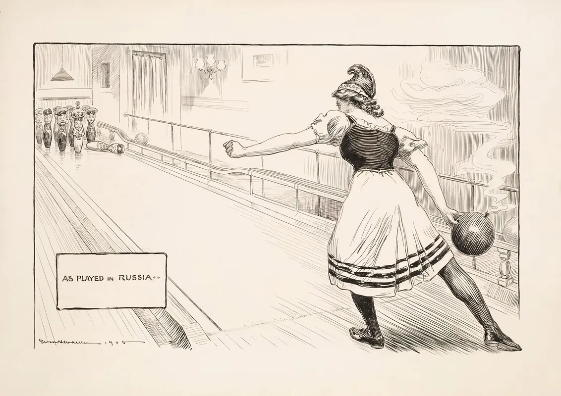 As Played In Russia A Woman Representing Liberty Is Bowling