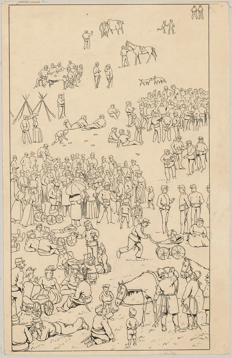 Assembly Of Soldiers Animals Women And Children