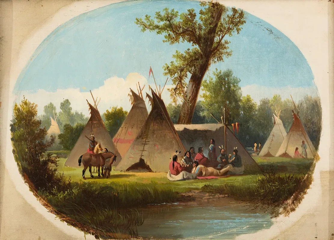 Assiniboin Encampment On The Upper Missouri 2 by John Mix Stanley - Canvas Print