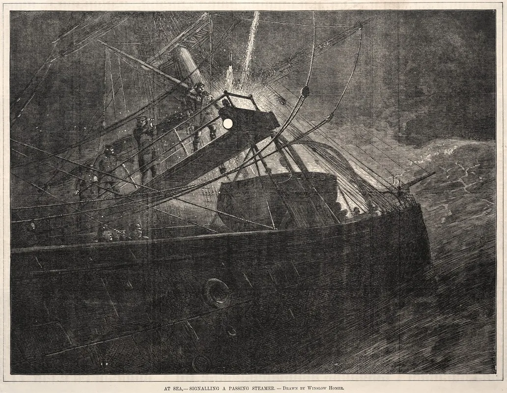 At Sea Signalling A Passing Steamer