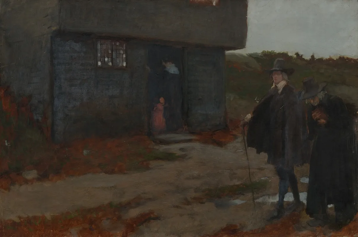 At The Cottage Door 17th Century New England Scene