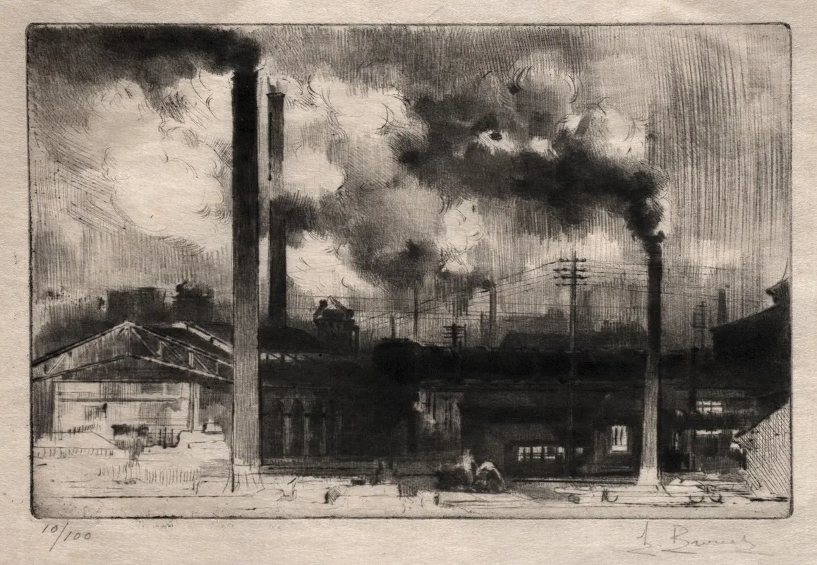 At The Creusot Works The Smokestacks by Auguste Brouet - Canvas Print