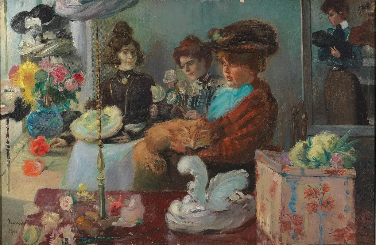 At The Milliner by Pierre Georges Jeanniot - Canvas Print