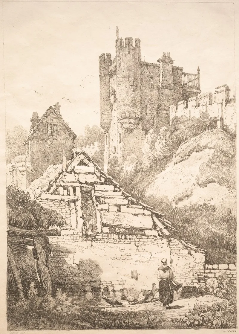 At York Farmyard With Chickens by Samuel Prout - Canvas Print