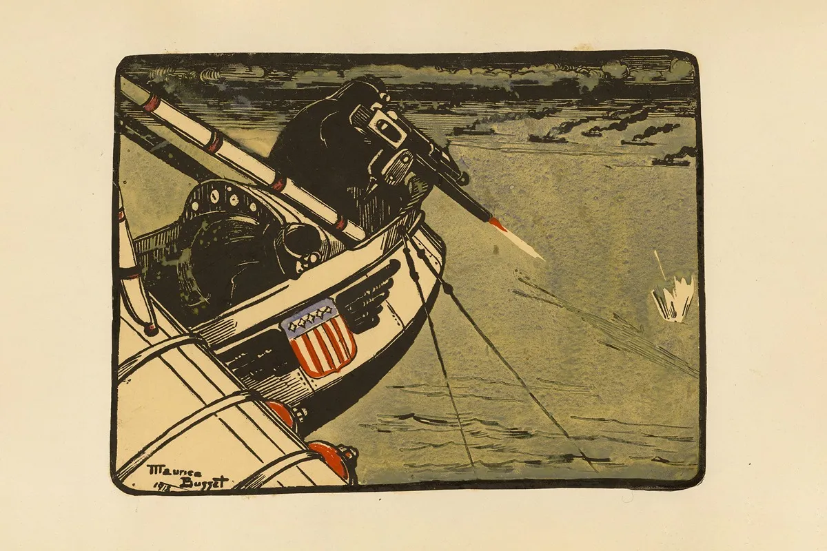 Attaque Dun Sous Marin Par Hydravion Golfe De Gascogne 1918 Attack Of A Submarine By A Seaplane Bay Of Biscay 1918 by Maurice Busset - Canvas Print