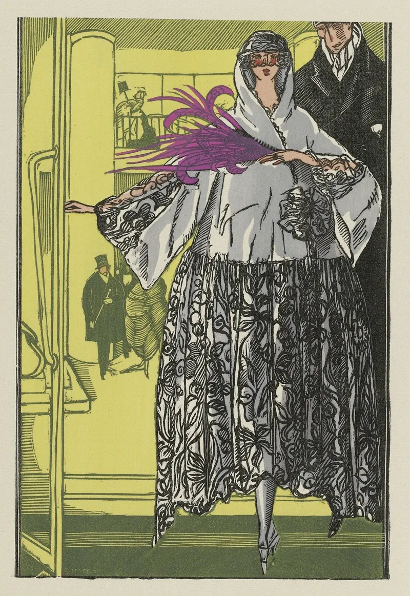 Au Bal Noir Et Blanc Manteau Du Soir by Fernand Siméon - Canvas Print