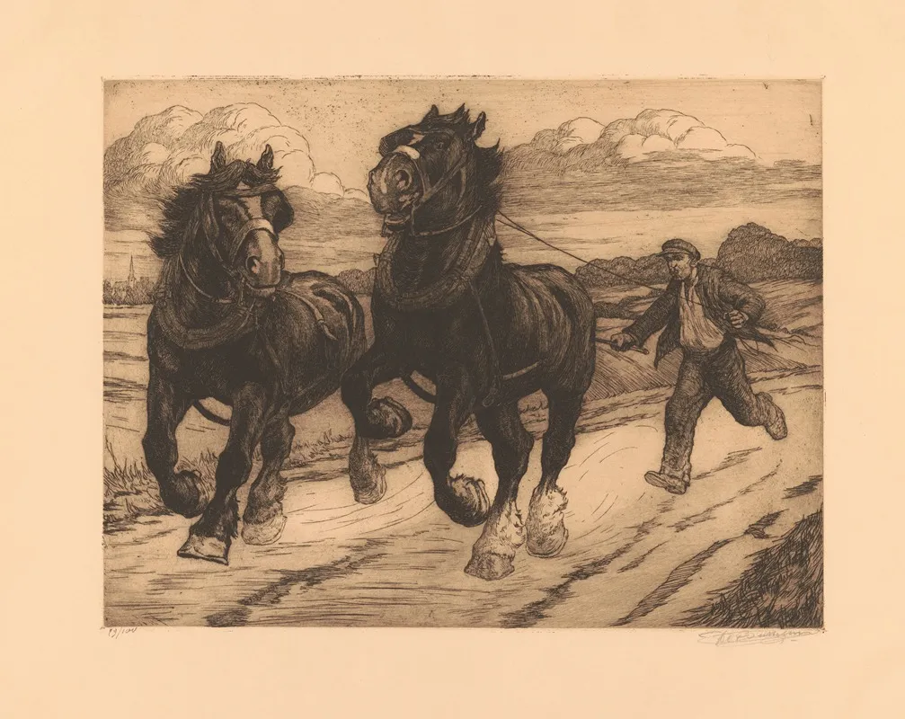 Au Galop Chevaux by Constant Eugène de Busschere - Canvas Print