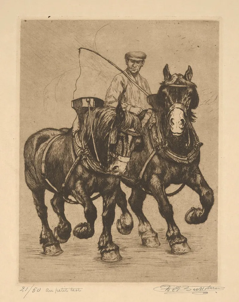 Au Petit Trot Chevaux by Constant Eugène de Busschere - Canvas Print