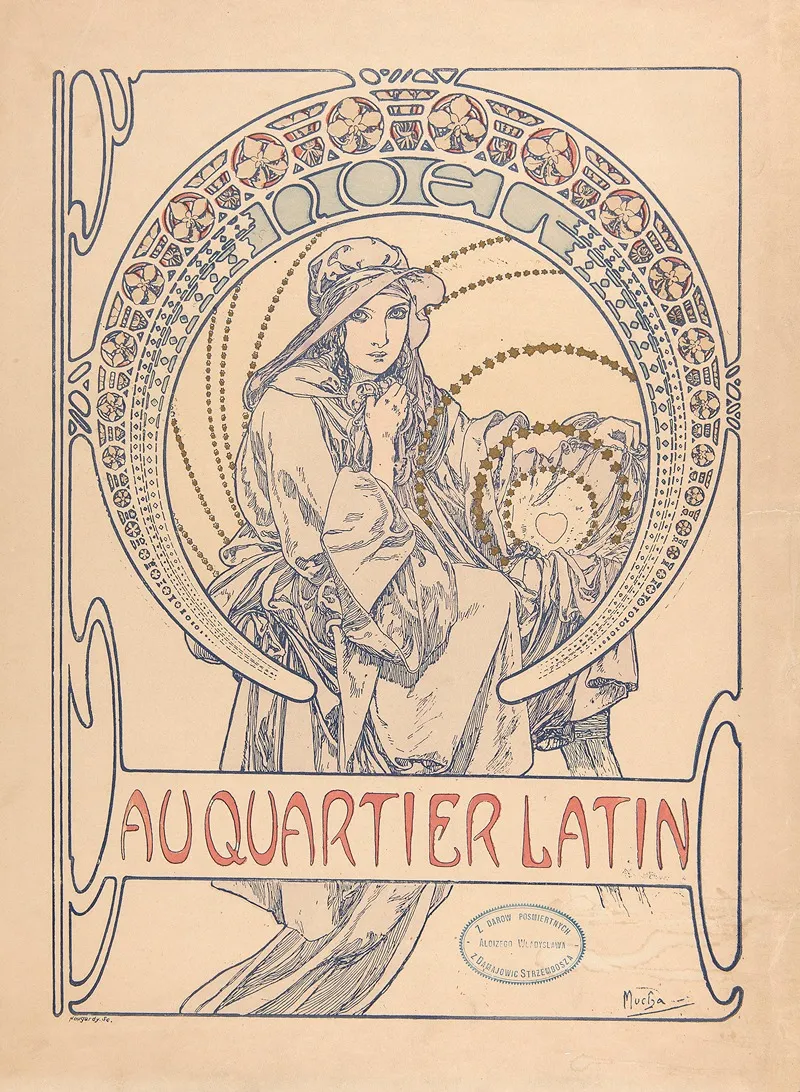 Au Quartier Latin Cover Design by Alphonse Mucha - Canvas Print