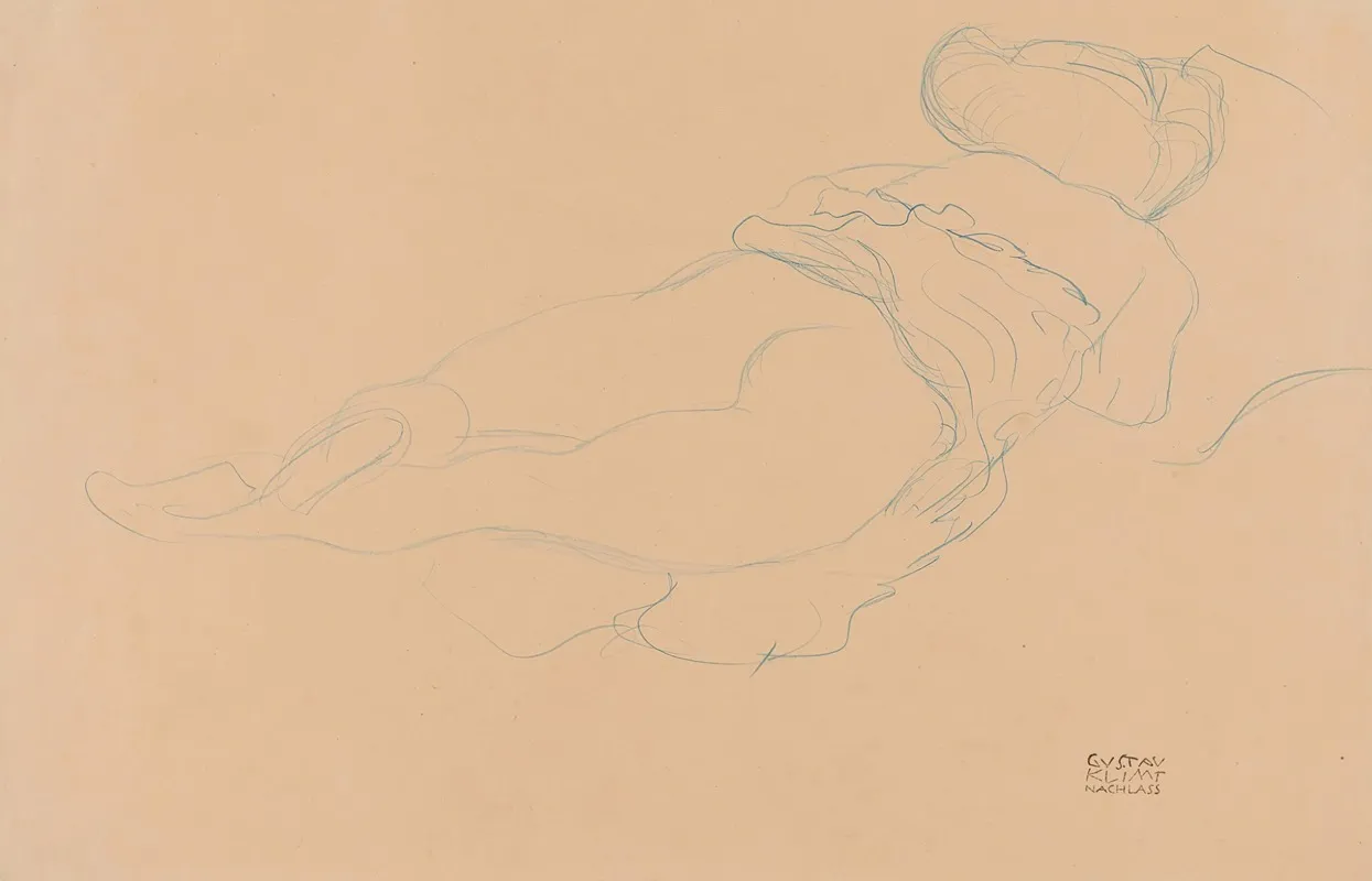 Auf Dem Bauch Liegender Halbakt Nach Rechts Semi Nude Lying On Her Stomach Turned To The Right 2 by Gustav Klimt - Canvas Print