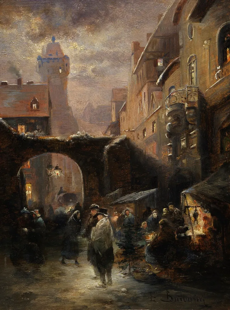 Auf Dem Weihnachtsmarkt by Emil Barbarini - Canvas Print