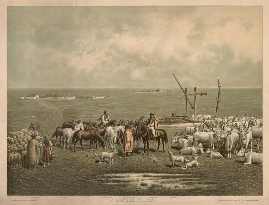 Auf Der Puszta by Adolf Lehmann - Canvas Print