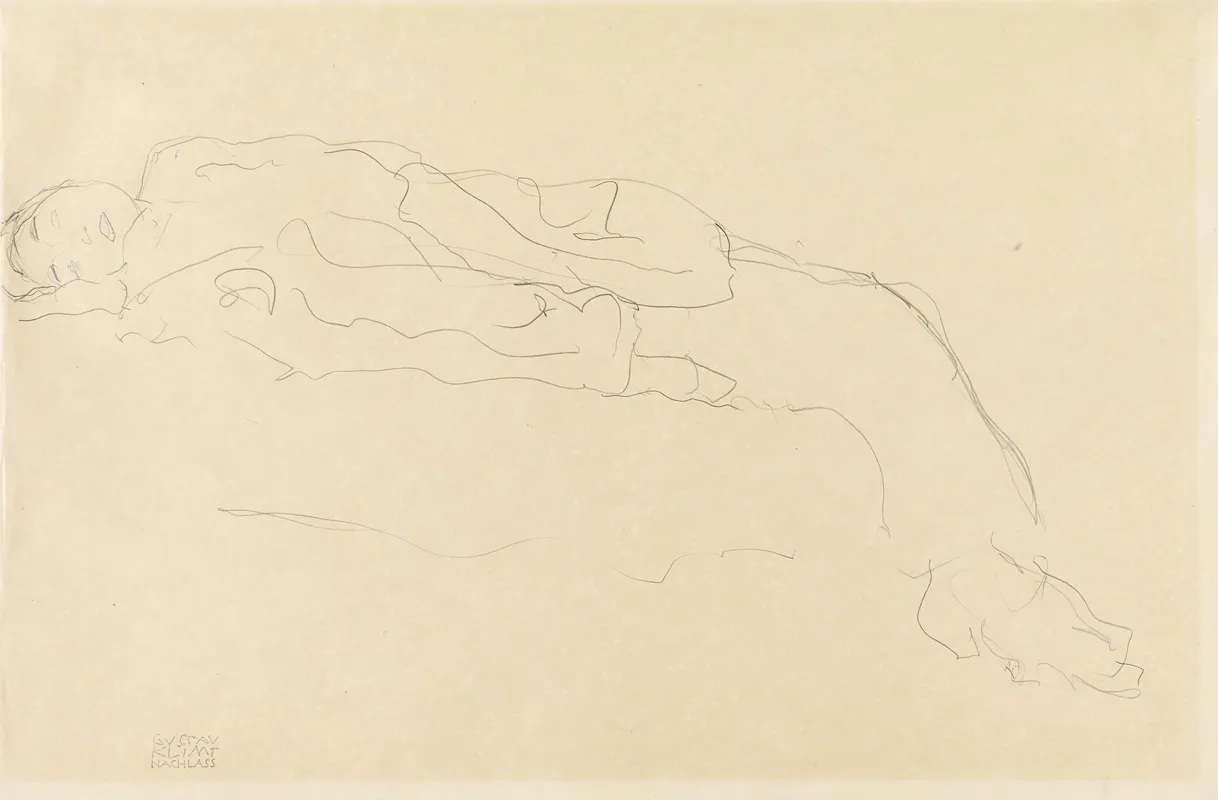 Auf Einem Sofa Liegende Frau by Gustav Klimt - Canvas Print