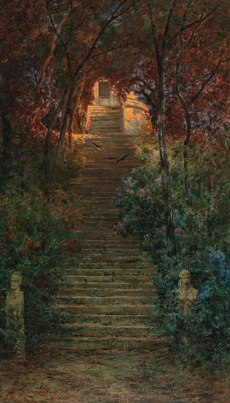 Aufgang Zur Villa Deste Im Sonnenlicht by Othmar Brioschi - Canvas Print