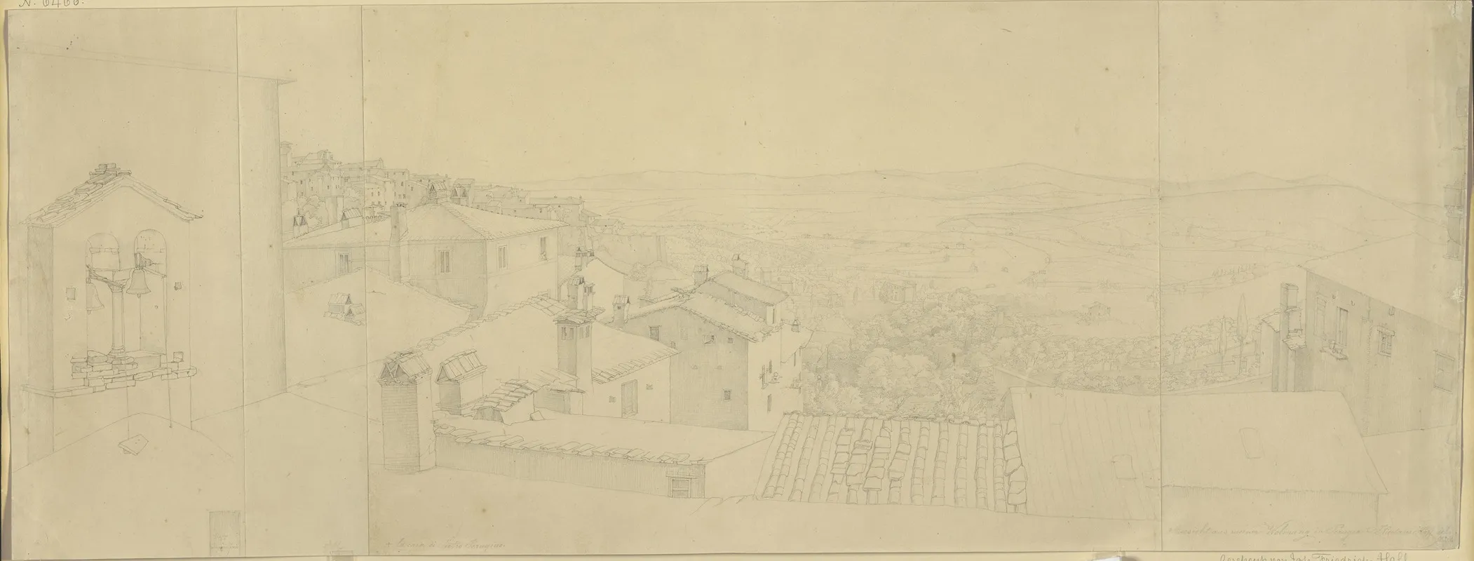 Aussicht Von Der Wohnung Des Kunstlers Uber Die Dacher Von Perugia Mit Dem Haus Des Perugino Aus Dessen Fenster Ein Raucher Blickt by Nikolaus Hoff - Canvas Print