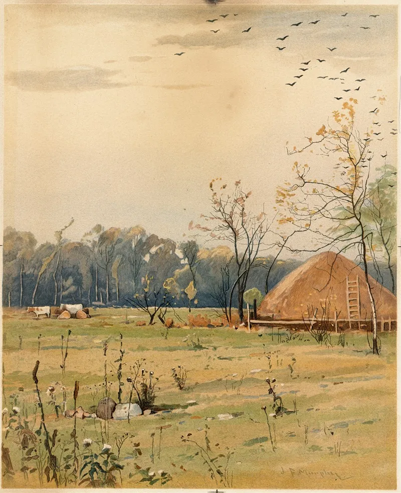 Autumn Landscape With Large Haystack by John Francis Murphy - Canvas Print