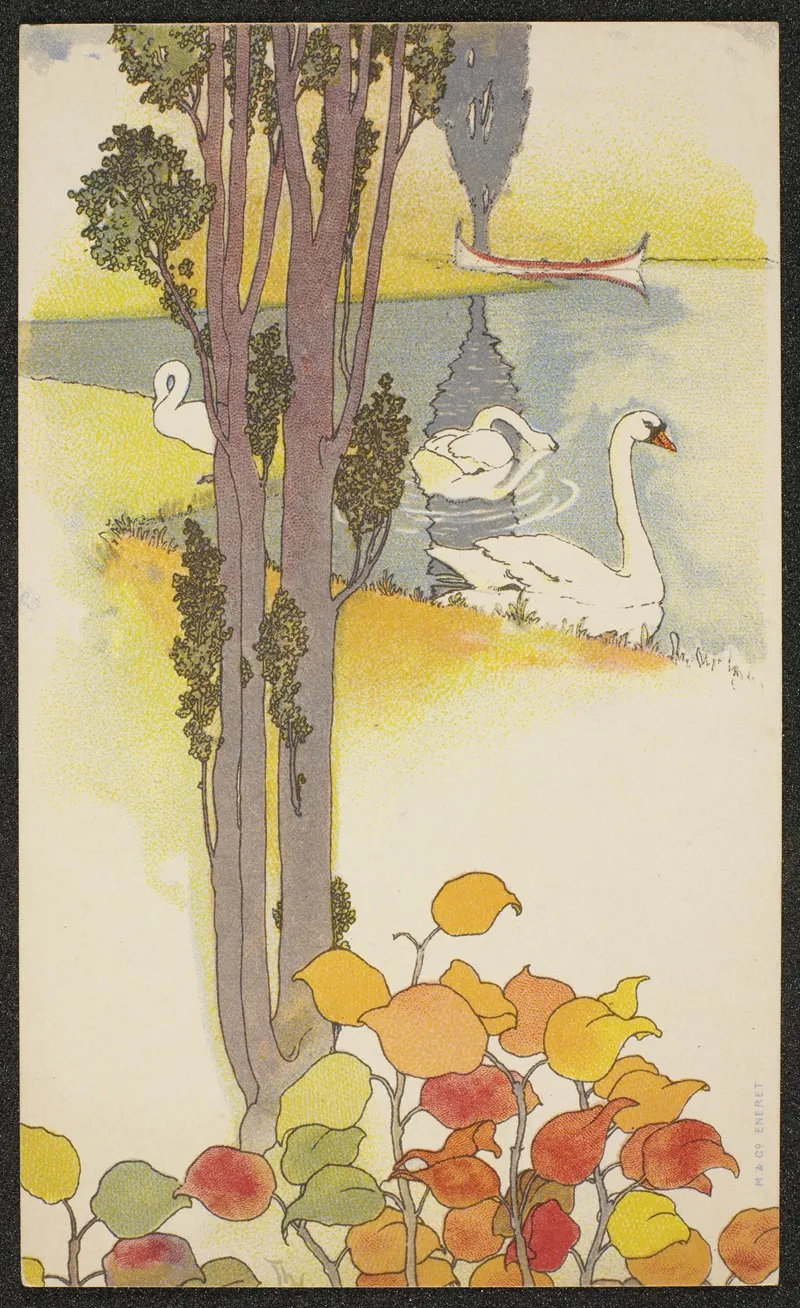 Autumn Motif With Swans by Thorolf Holmboe - Canvas Print