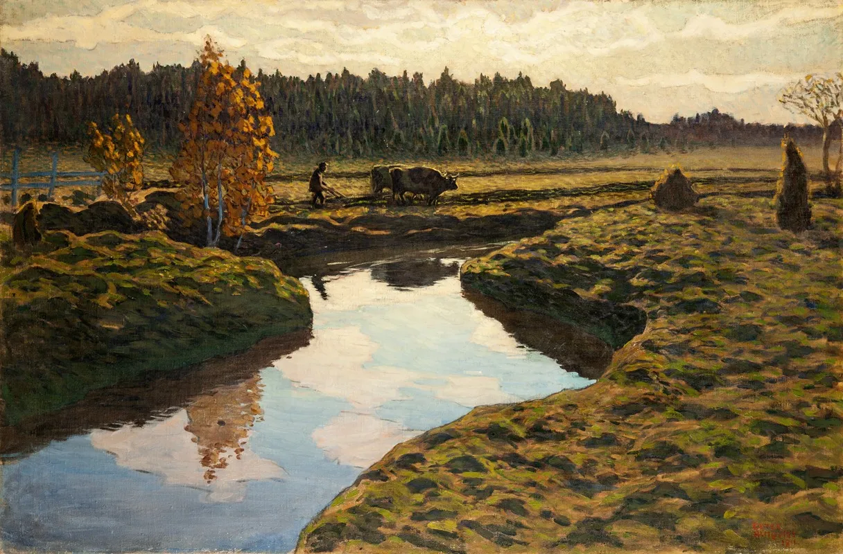 Autumn Ploughing In The Marshland by Ester Almqvist - Canvas Print