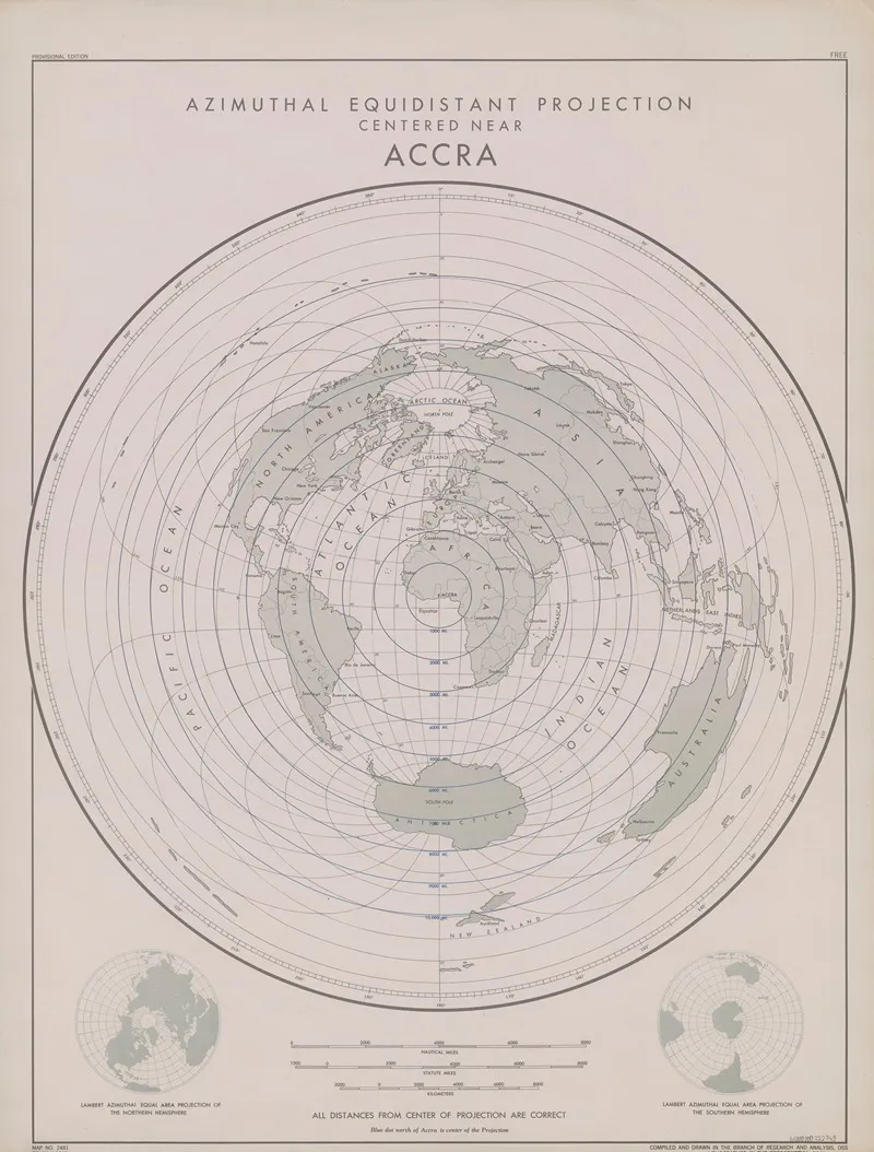 Azimuthal Equidistant Projection Centered Near Accra