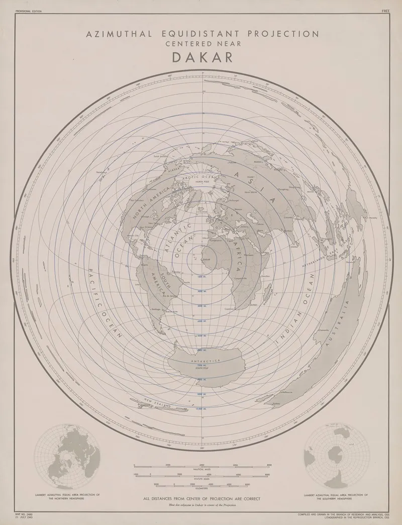 Azimuthal Equidistant Projection Centered Near Dakar by Office of Strategic Services - Canvas Print
