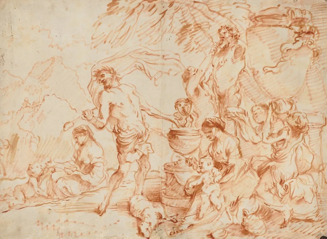 Bacchanal Before A Herm by Giovanni Benedetto Castiglione - Canvas Print
